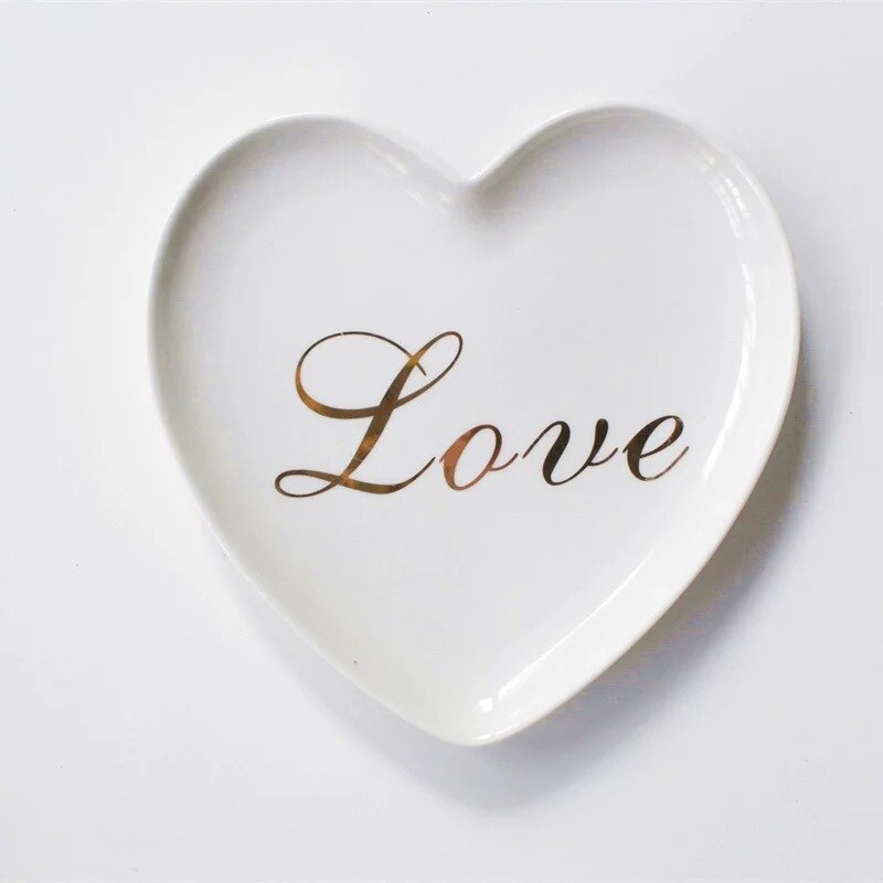 1PCS Ceramic Heart-shaped plates ice cream bowls Decoration Crafts Snack candy Fruit storage tray Jewelry dish wedding: E