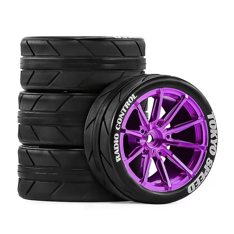 65mm RC Alloy Wheels & Rubber Tires 12mm Hex Hub For 1/10 Rally Racing Car Tamiya TT01 TT02 XV01 TA06 A959 PTG2 Upgrade Parts: PURPLE