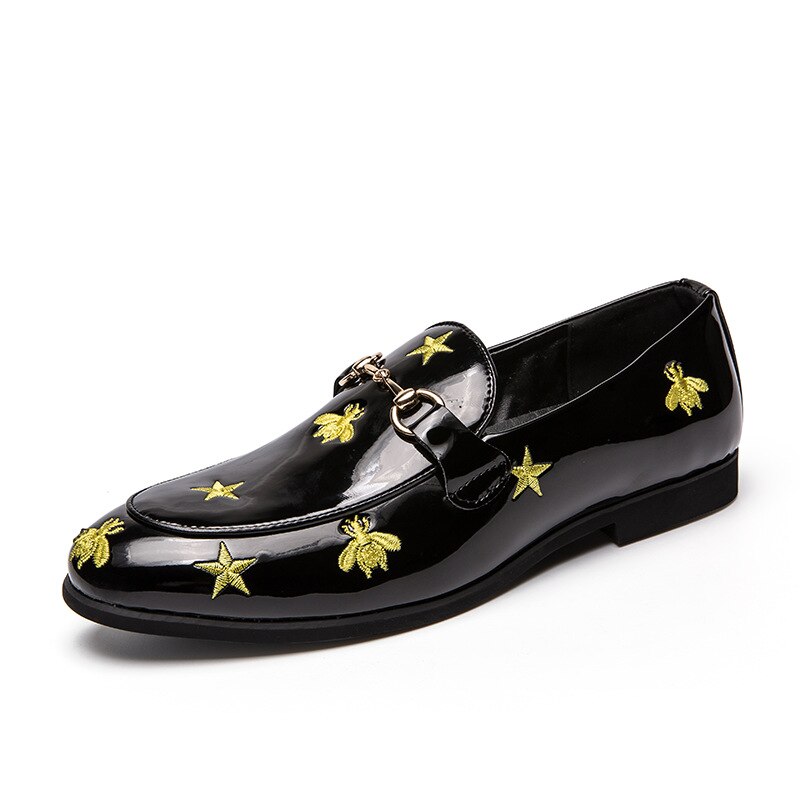 Hommes broderie métal boucle décor mocassins Mocassin Homme chaussures plates décontracté été mocassins sans lacet chaussures noir brillant