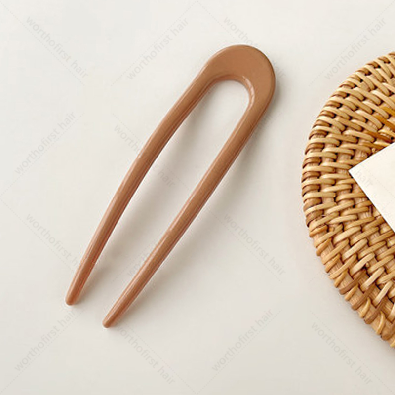 Women Hairpin Simple U Shape Plastic Hair Sticks Sweet Hair Holder Clips Headband Hair Accessories: Coffee