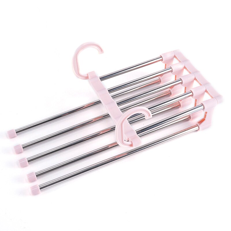 Percheros portátiles de acero inoxidable de 5 niveles para pantalones percha multifunción para pantalones, ganchos para pantalones, organización de almacenamiento de ropa,: Pink