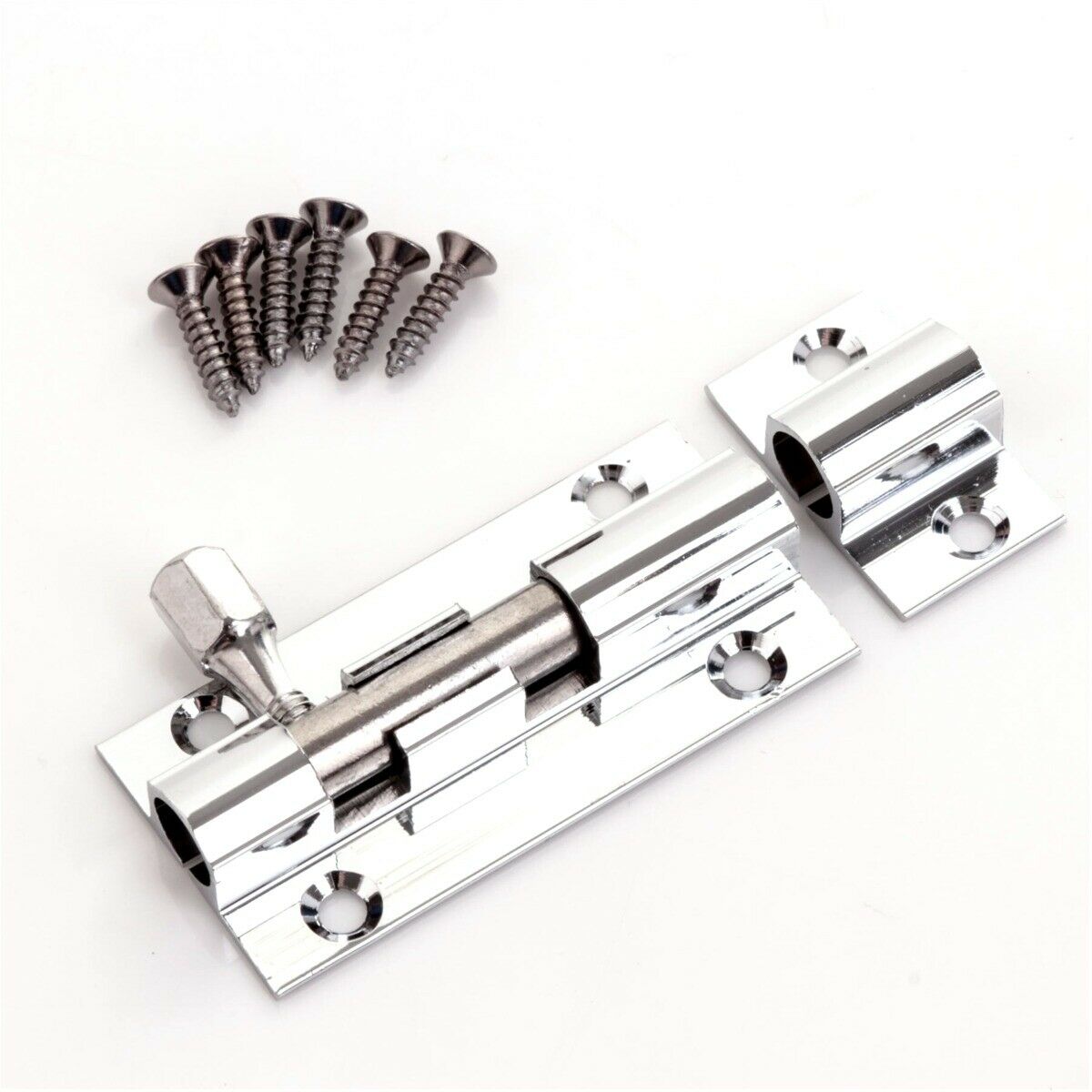 POLISHED CHROME SLIDE BOLT 50MM Bathroom/Toilet Door Lock Cabinet Cupboard Latch