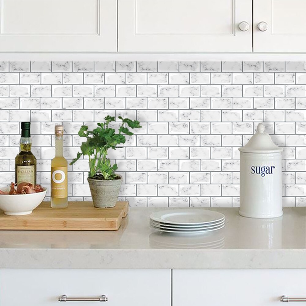 2.5mm Marble Subway Tiles Self Adhesive Premium Wall Tiles Kitchen Backsplash Sticker- 5 Pieces Pack