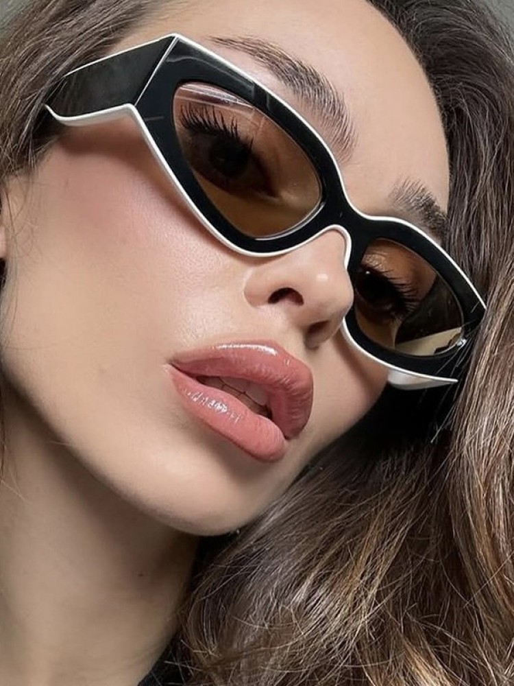 heevoo Punk Cat Eye Sunglasses for Women Brand Edgy Square Frame Plastic Retro Vintage Accessories
