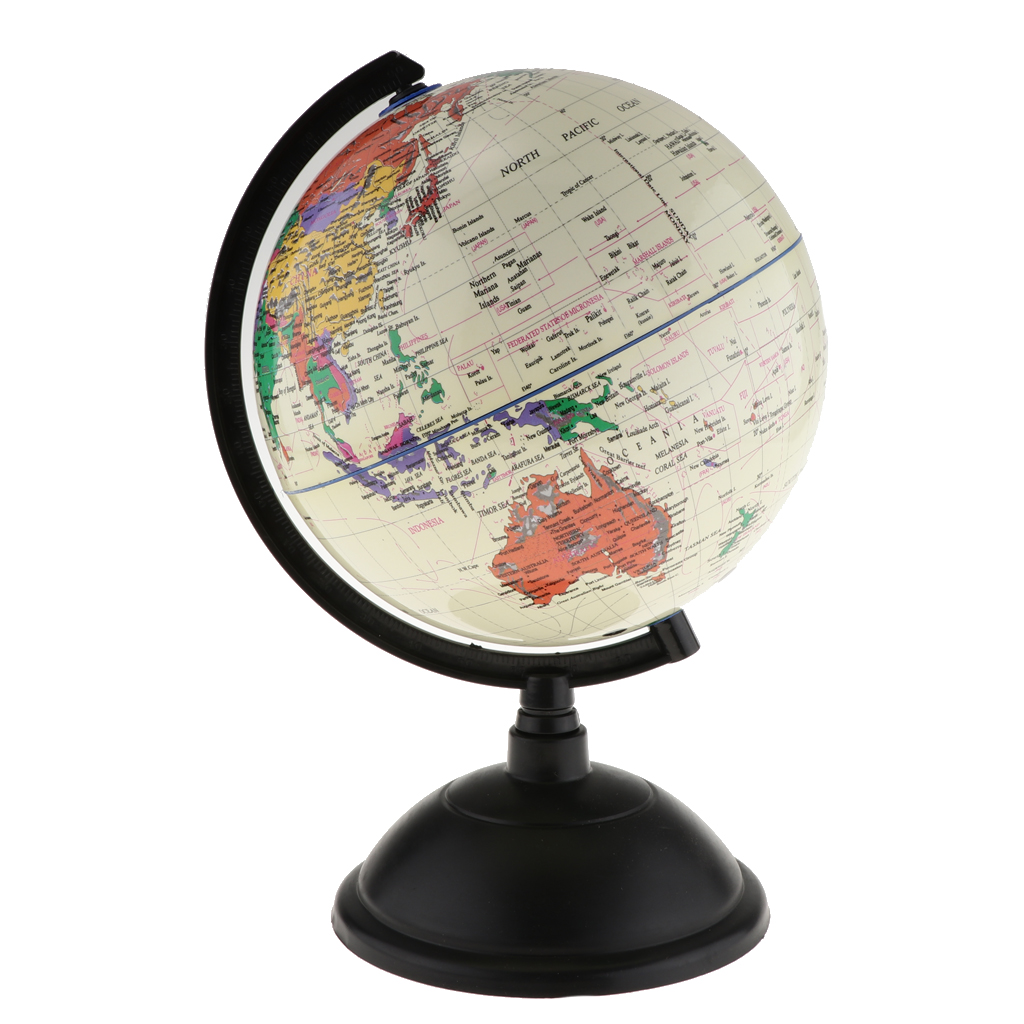 25cm/20cm Swivel Stand World Map Globe for Desktop Decoration Geography Education: White 2