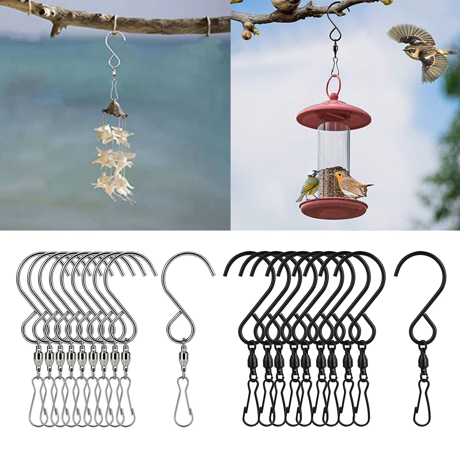 10 Pack Stainless Steel Swivel S Hooks Clips Hanging Planter Pot Solar Lights Bird Feeder