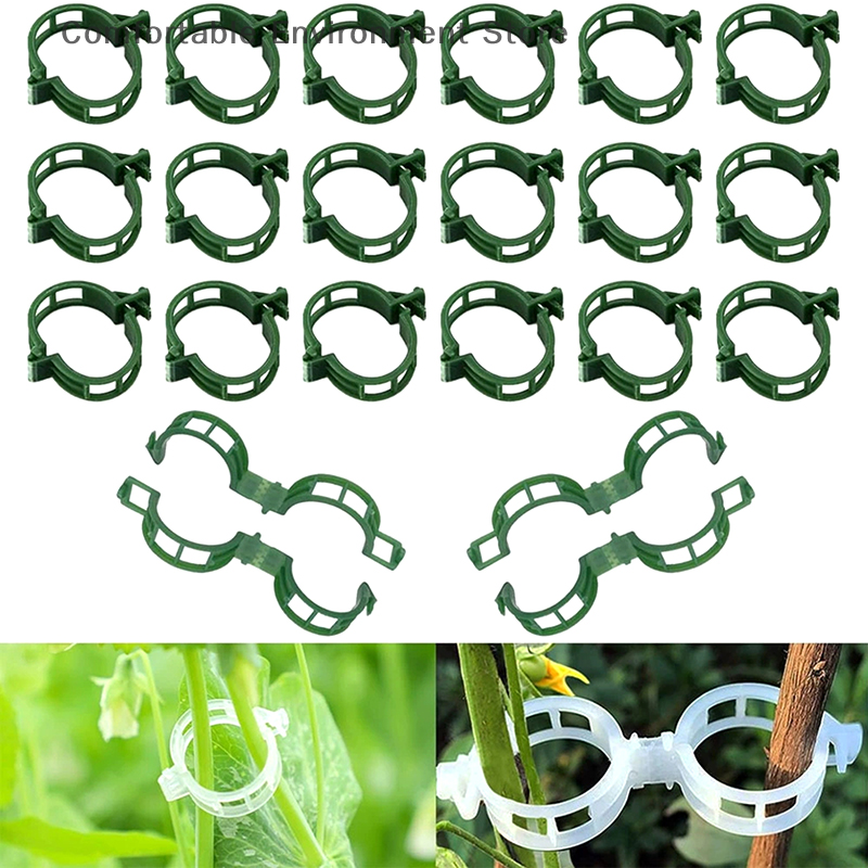 Novidades ~ 100 peças de braçadeiras para plantas, braçadeiras de plástico para plantas trepadeiras, braçadeiras de suporte para plantas reutilizáveis
