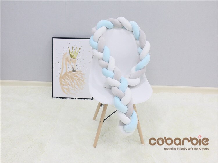 100 Cm Gevlochten Crib Bumpers + Knoop Kussen Kussen, Kwekerij Beddengoed, Cot Kamer Dector: grey white blue