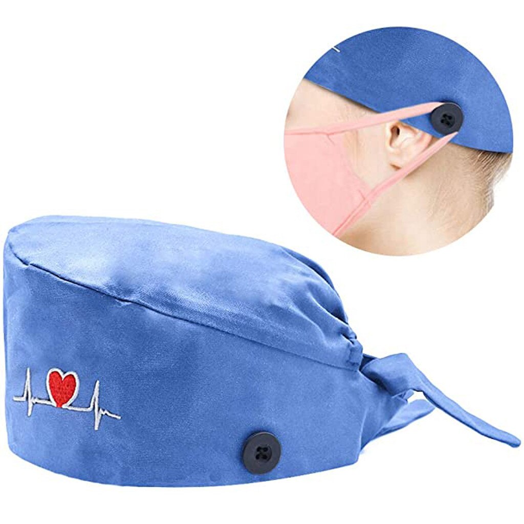 Verpleegkundige Hoeden Caps Voor Vrouwen Gorros Quirurgicos Bloem Pluizige Sanitaire Beanie Met Zweet-Proof Riem Cartoon Print Verpleging Frosted: Sky Blue