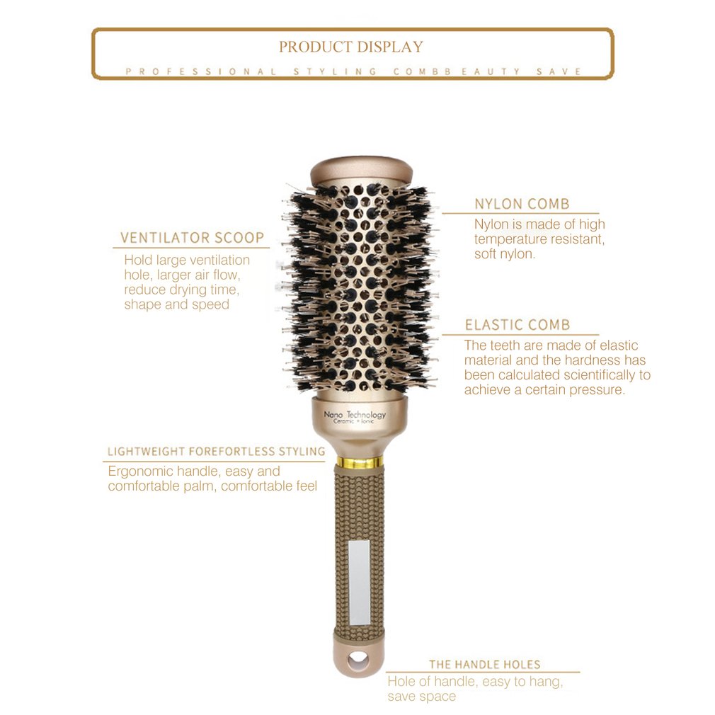 Rouleau brosse à cheveux ronde peigne brosse outil de soin des cheveux poils naturels brosse à cheveux bouclés peigne moelleux brosse de coiffure
