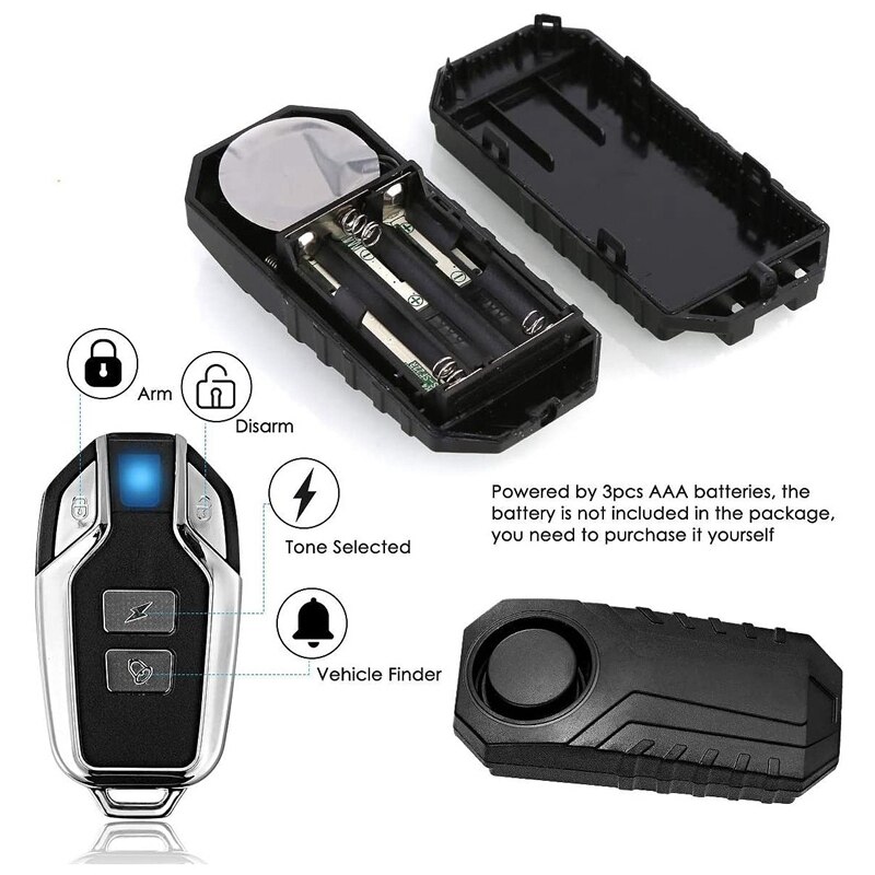 113Db Super Loud Wireless Motorcycle Bicycle Alarm Security Anti-Theft Alarm with Remote Control Waterproof Black