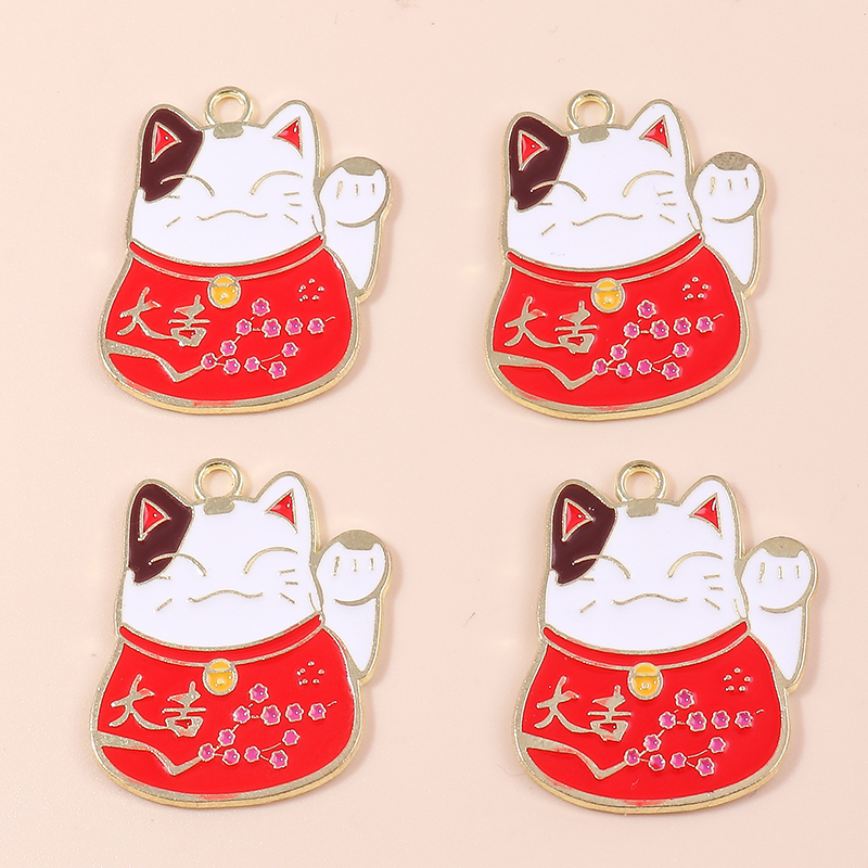 10 pezzi adorabili ciondoli cinesi fortunati per gatti per la creazione di gioielli fatti a mano fai da te simpatici ciondoli animali ciondoli collane orecchini accessori: Rhodium placcato
