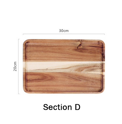 Platos de Acacia para comida, vajilla de madera de 4 tamaños, para servir, vajilla Rectangular completa, 24 piezas, juego de platos para comedor: Section D