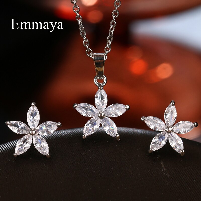 Emmaya clásico forma de estrella collar y pendiente para las mujeres delicado conjunto de joyas de circón de nupcial brillante