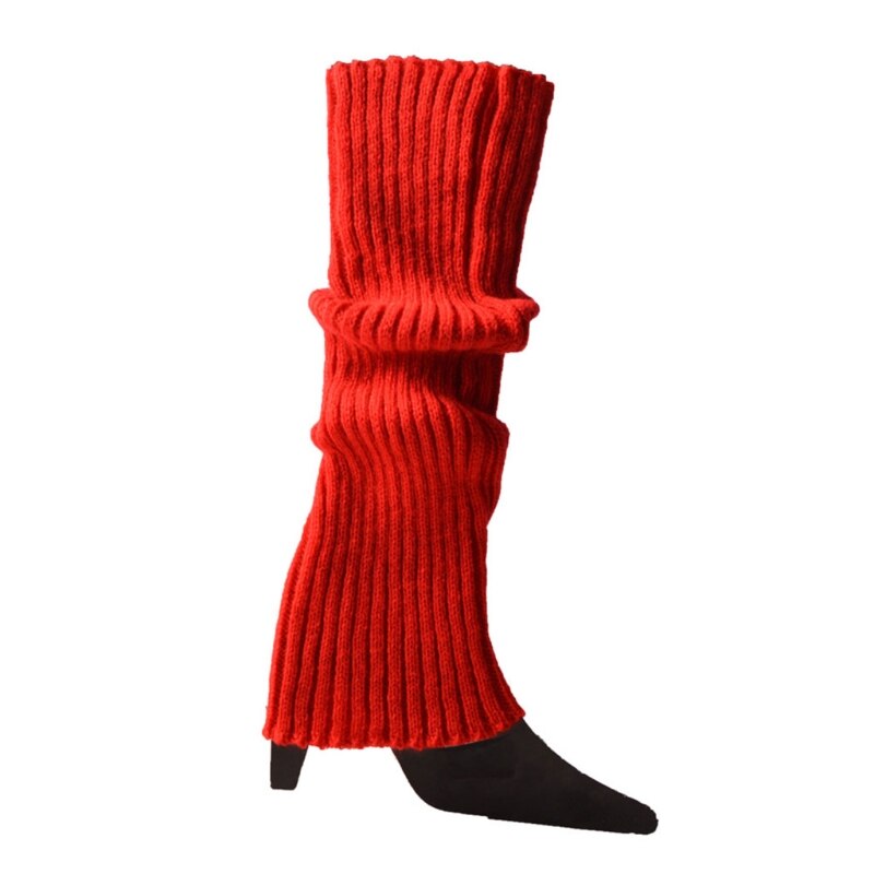 Women 80s Fluorescent Neon Colored Knit Leg Warmers Ribbed Crochet Bright Footless Socks Stockings Halloween Dance Party: Red