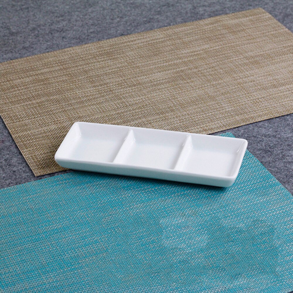 2PCS Ceramic Sauce Dishes Rectangular Sauce Fruit Dessert Plates Food Dipping Bowls Appetizer Plates (6inch, 3 Grids)