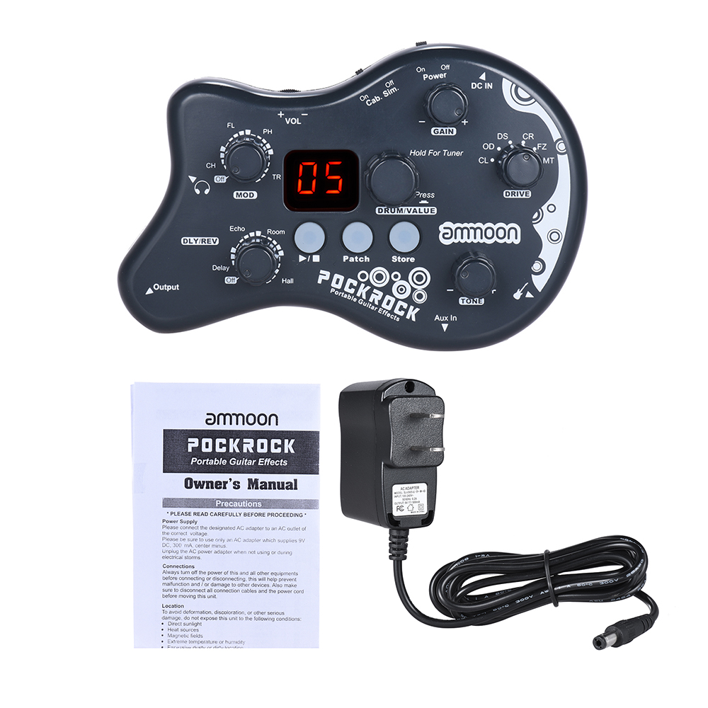 Ammoon Pockrock Draagbare Gitaar Multi-Effecten Processor Effect Pedaal 15 Effect Types 40 Drum Ritmes Tuning Functie: Gray US Plug