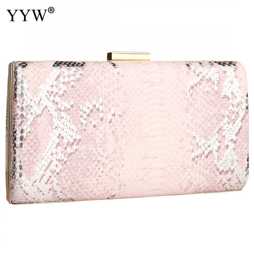 Snake Pattern Clutch Evening Bag Vintage Long Purse Night Clutch And Purse Party Prom Wallets With Sling Crossbody Shoulder Bag: pink