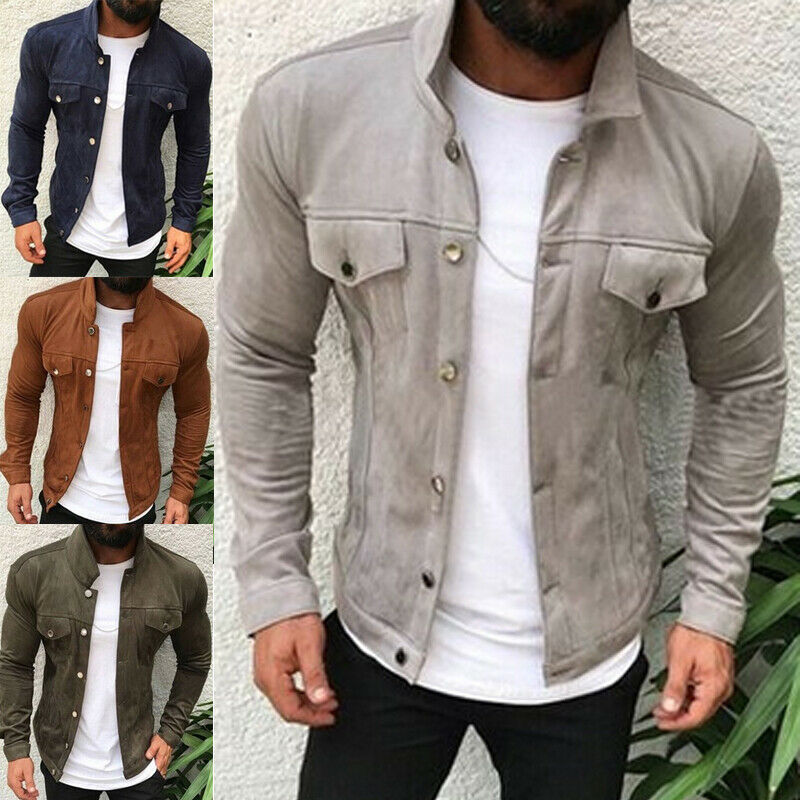 Heren imitatie suède slim-fit enkelrijs cargojack herfst winter casual effen kleur herenjas met zakken grijs groen koffie