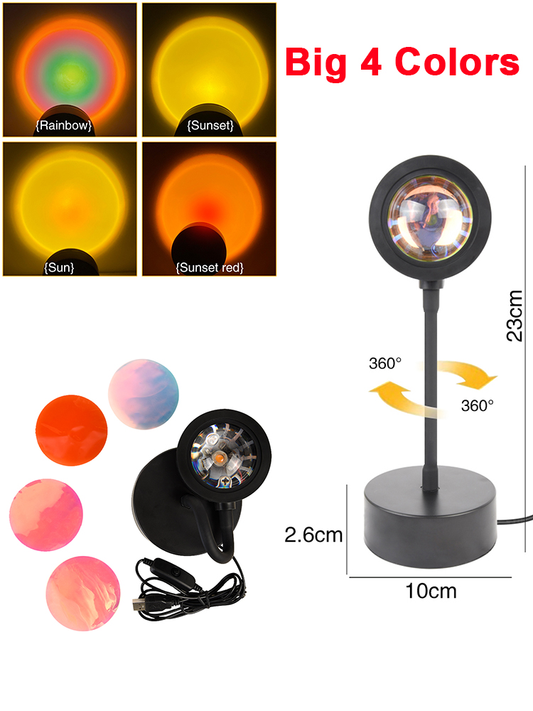 Usb solnedgang lampe solnedgang projektor humør lys stue soverom natt lys rom dekor bar atmosfære fotografi bakgrunn: 4 farger projektor
