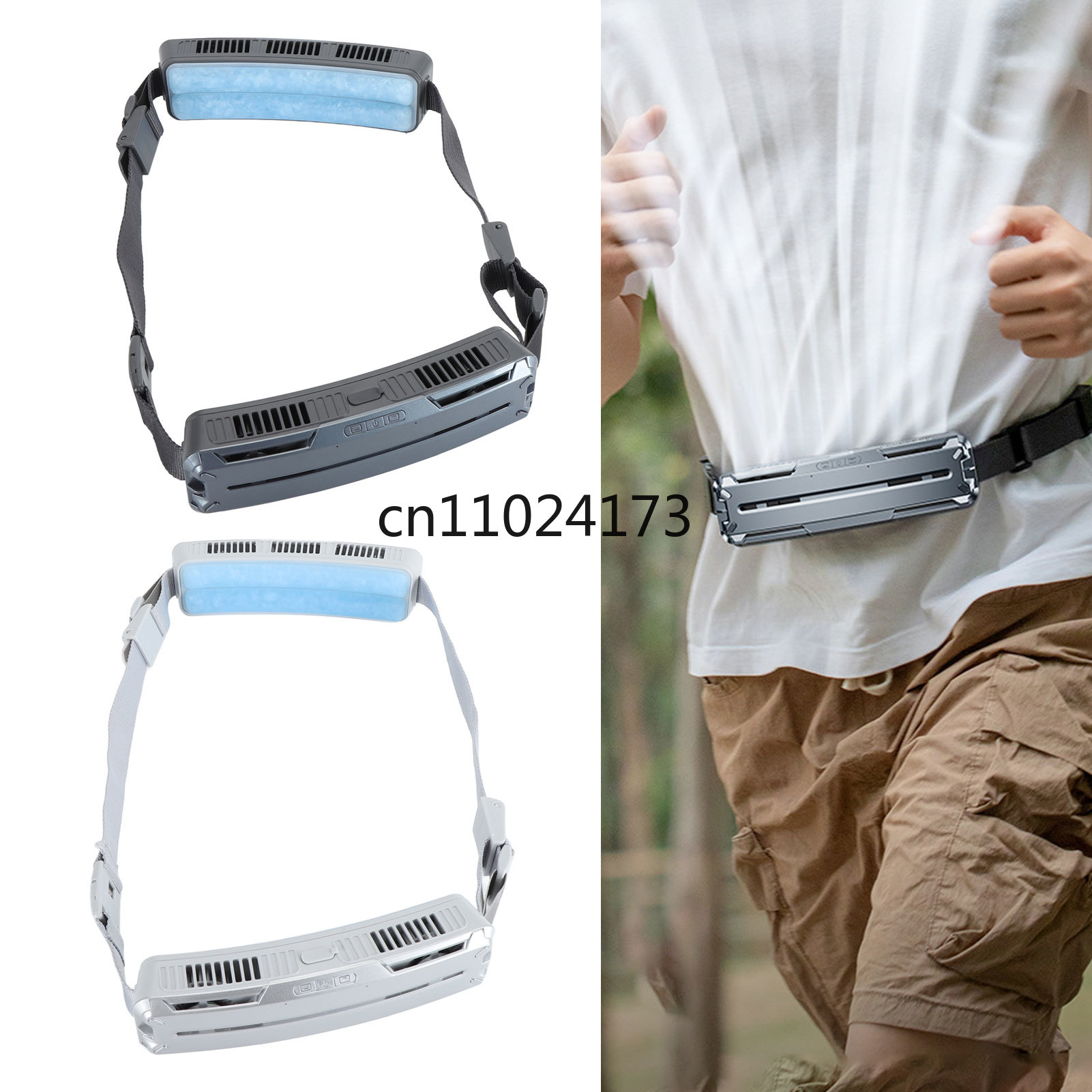 Resefläkt bärbar midjefläkt multifunktionell 3 hastigheter justerbar iskompress effektiv vidvinkelbältesfläkt för utomhussporter