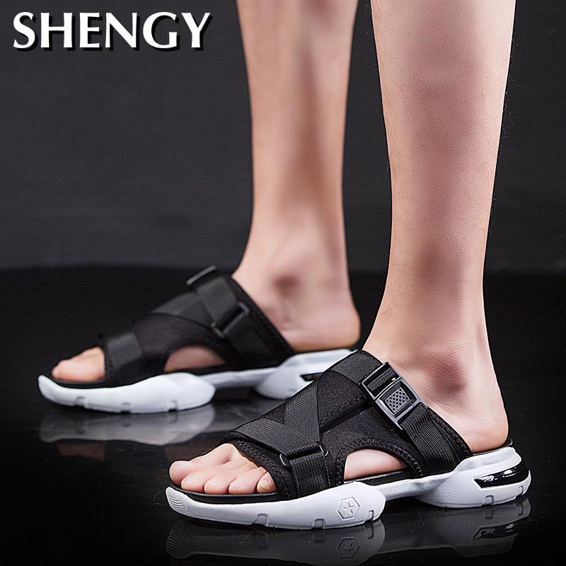 Modieuze Heren Sandalen Open Teen Platform Slippers Mannen Strand Sandalen Romeinse Stijl Zwarte Sandalen Mannen Zomer Mannen schoenen Lui