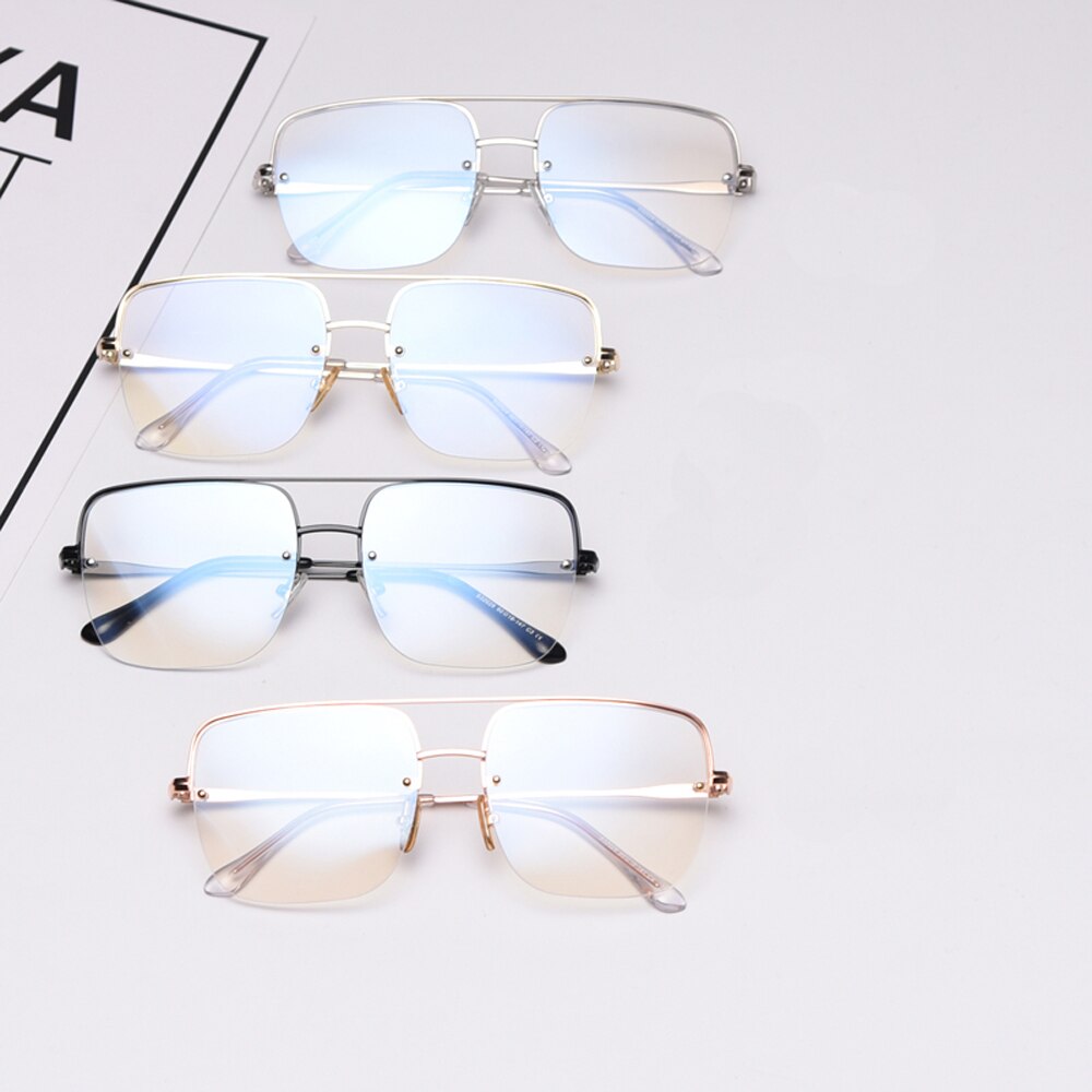 Peekaboo oversized blue light blocking glasses square gold half frame prescription glasses frames for women semi-rimless metal