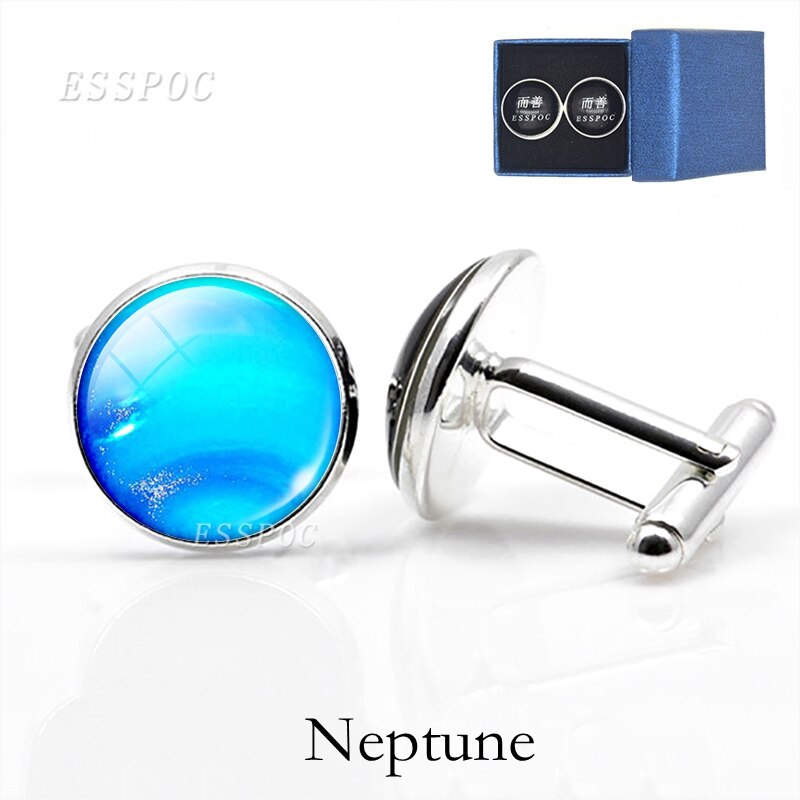 Solar- System Mond Mars Schmuck Männer der Manschettenknöpfe für Hemd Silber Überzogene Glas Cabochon Französisch Manschette Manschettenknöpfe Astronomie Schmuck: Neptun