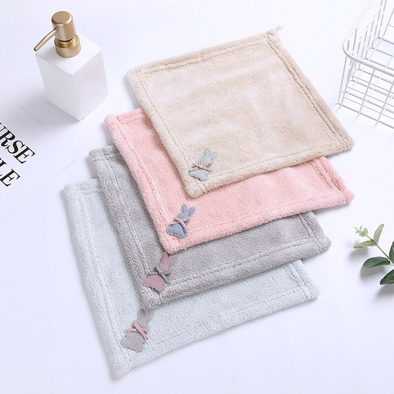 Coral Fleece Handdoek Keuken Handdoek 1Pc 25*25Cm Zachte Extreme Comfort Vierkante Kat Patch Borduren Handdoeken roze Groen Grijs