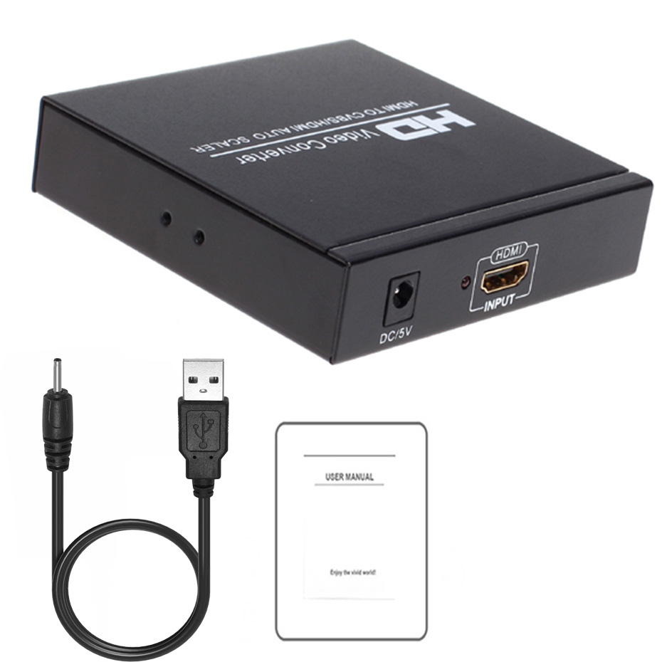 1080P HDMI naar RCA HDMI-splitter Scaler-converter met zoomfunctie ondersteunt RCA- en HDMI-uitgang tegelijk: Black