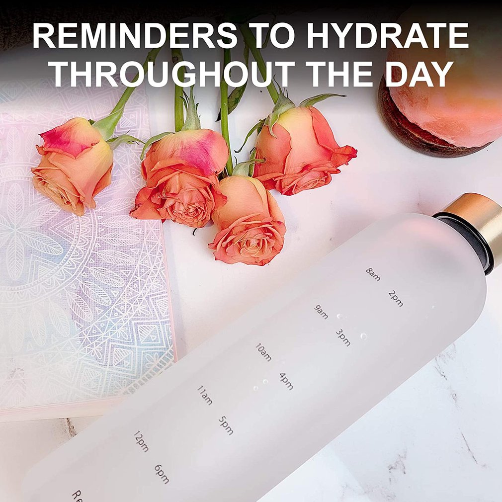 2022 Plastic Space Cup Large-Capacity Transparent Frosted Water Cup Copper Lid Water Bottle With Time Marker 1000ML