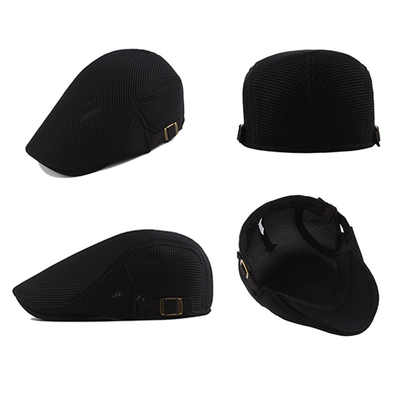 Sombrero de boina de algodón para hombre, gorra plana de malla informal, blanca, lisa, transpirable, ajustable, clásica, para verano