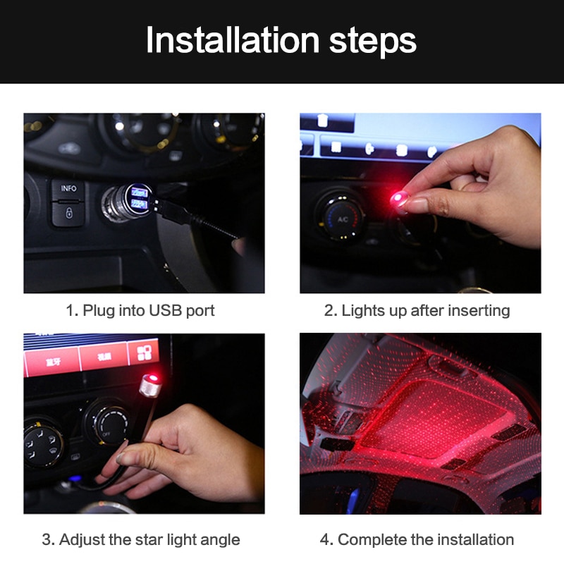 Universal LED Car Roof Star Night Lights Interior Ambient Atmosphere Galaxy Lamp USB Plug Light Decoration Light