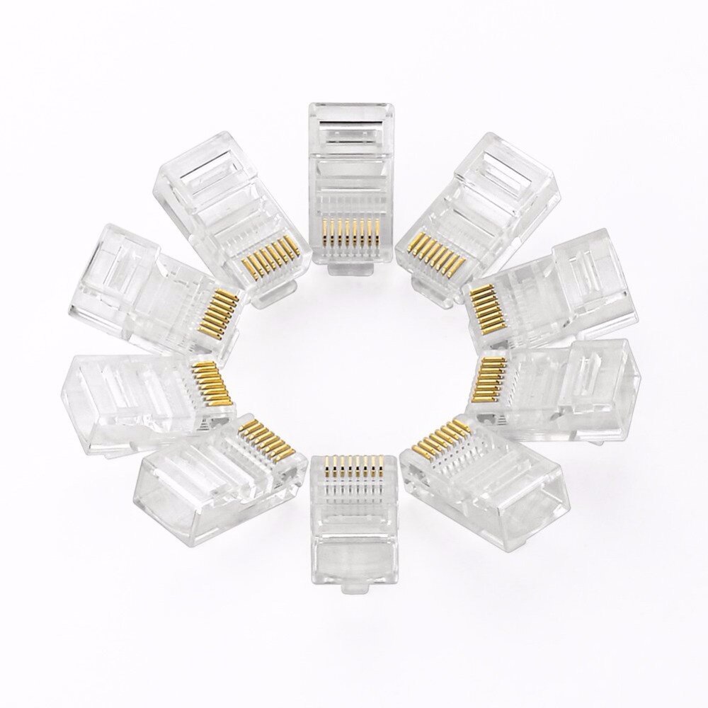 20/50/100 sztuk RJ45 kable Ethernet moduł wtyk złącze sieciowe RJ-45 kryształ głowy Cat5 Cat5e złoty kabel warstwowy
