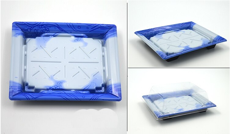 Einweg Sushi Container Kunststoff Tablett mit Deckel Sushi Box Verpackung Nehmen Out Box Container.: Wave