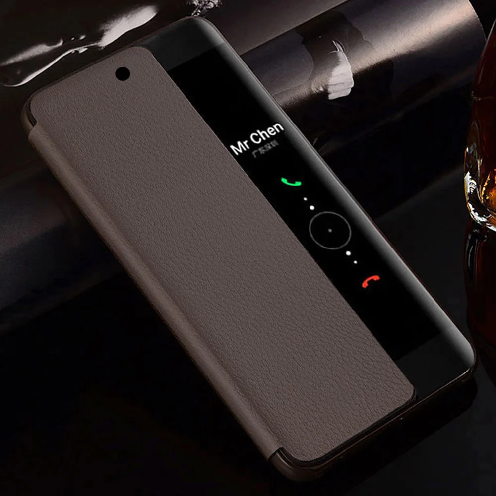Smart View Case For Huawei P30 Lite P30Pro P40 Pro P50 Auto Sleep Wake Up Flip Cover Phone Cases For Huawei P20 Pro Fundas Capa: Carbon Fiber / Brown