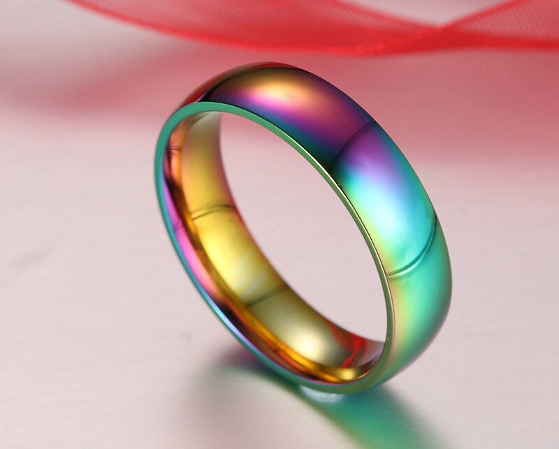 Anillos de boda de 6mm de ancho para mujer y hombre, joyería de Orgullo Gay, anillos de boda de Color arcoíris, anillo de acero inoxidable, , novedad de 2022