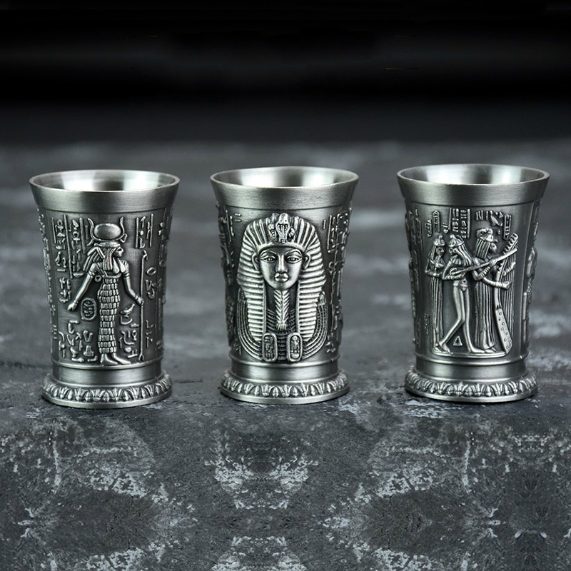 The Revenant Same Style Wine Glass Ancient Egypt Myth Relief Art Copper Shot Glass B52 Cocktail Russia Sikkim Spirits Bullet Cup: Silvery