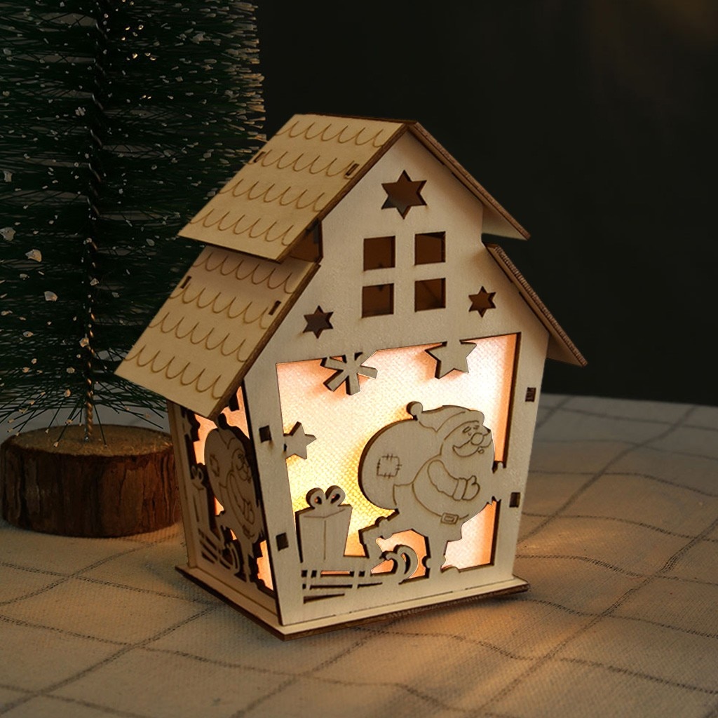 Christmas Luminous Cabin Christmas Wooden House Glittery LED Light Home Decoration Night Lamp Pendant Led Candles Prop Led