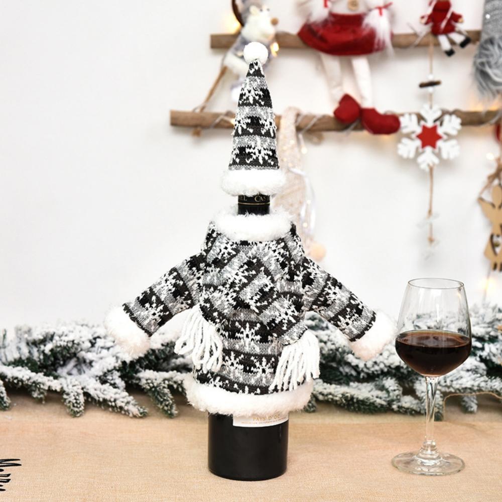 Copos de garrafa de vinho bonito camisola de malha capa de férias conjunto festa de natal festival jantar decorações de mesa