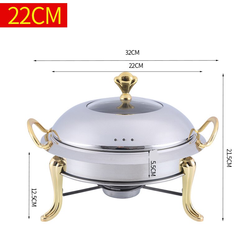 Thickened stainless steel alcohol pot dry pot small hotpot restaurant Pot son hotel commercial household shabu fry pot pot: Golden 22cm