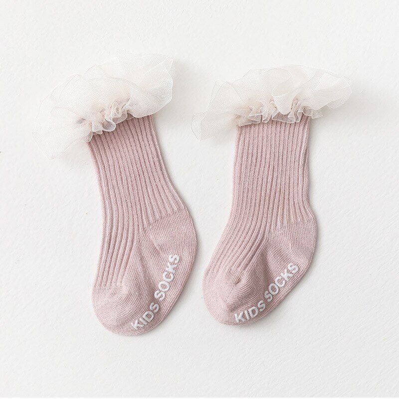 Newborn Baby Socks Infant Kids Knee High Ruffle Girls Sock Toddler Anti Slip Cotton Infant Long Frilly Lace Socks for 0-3Years: Pink / M for 1-3Years