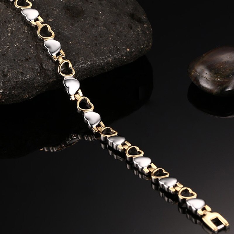 Modyle Healthy Care Magnetic Bracelets Bangles Gold-color Heart Stainless Steel Women Female Jewelry