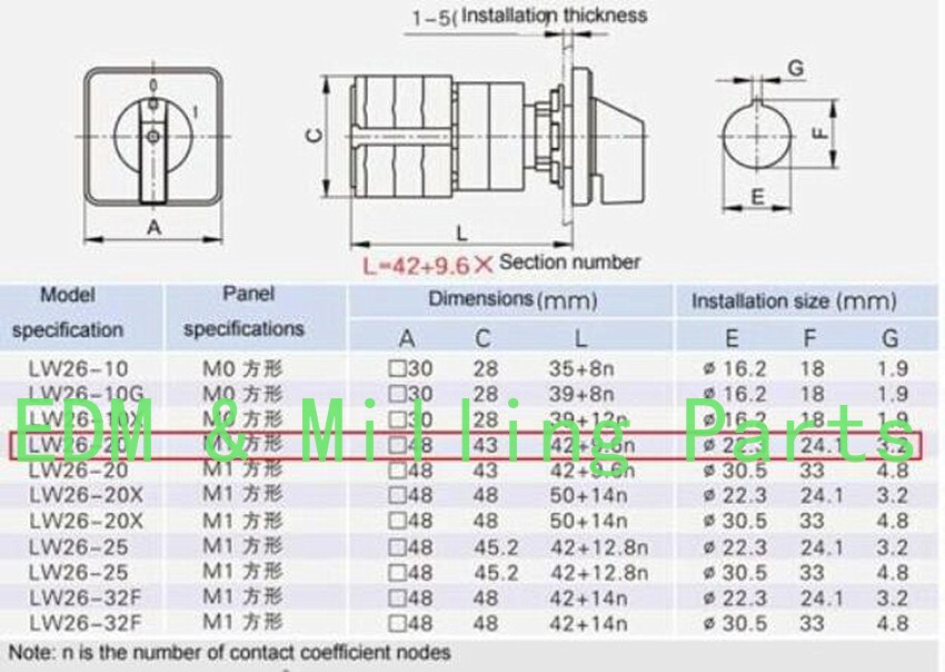 CNC 220V Universal Transfer Switch LW26-20/1 Single Hole Key With Lock Changeover Switch 20A