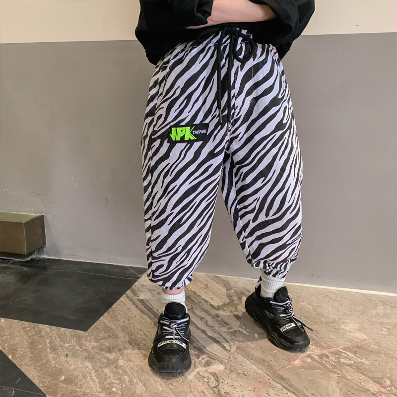 Calças casuais de meninos e crianças, estampa zebra, primavera e outono, roupas para adolescentes, esportes, em estoque