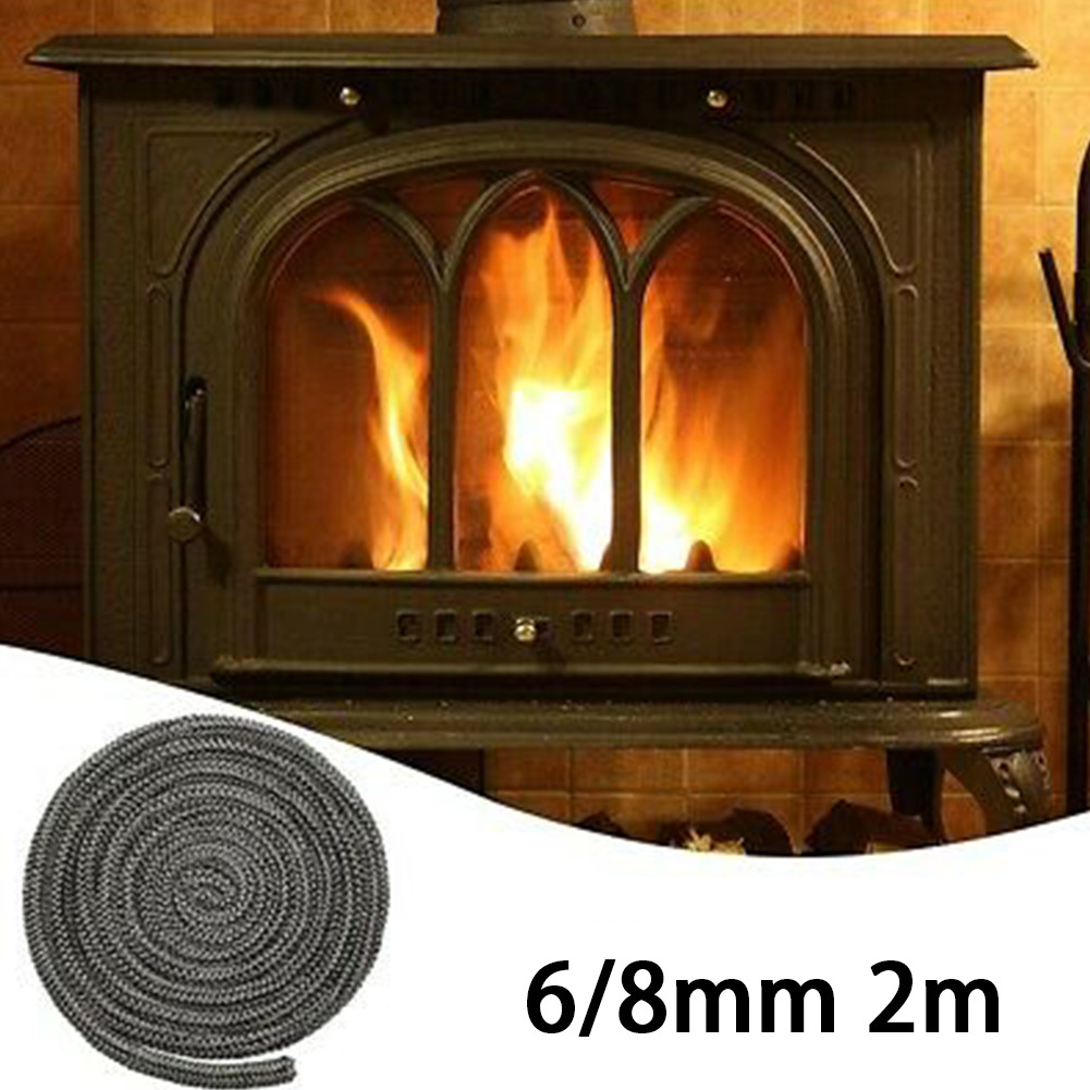 Estufa de leña negra, cuerda de fuego, 6mm, 8mm, 2m de longitud, sello de puerta, estufa de alta temperatura, pieza de chimenea de calefacción