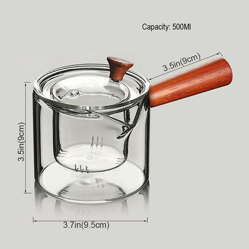 Glass Steaming Teapot Heat-Resistant Wooden Handle Tea Steamer