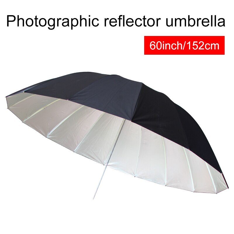 60 Inch 152.4Cm Zwart Zilver Reflecterende Paraplu Studio Verlichting Paraplu Met Grote Diffuser Cover