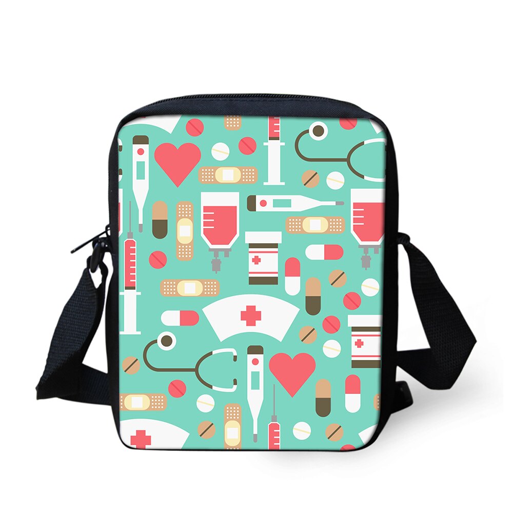 Bolso de mensajero con estampado de píldora médica de enfermera de dibujos animados de mujer, bolsos de hombro casuales, bolsos de de , Mini bolsos cruzados: Beige