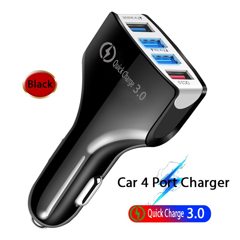 Xedain QC3.0 Autolader Mobiele Telefoon Auto-Oplader 4 Port Usb Car Charger Adapter Met Kabel Universele Voor Iphone samsung Huawei: Default Title